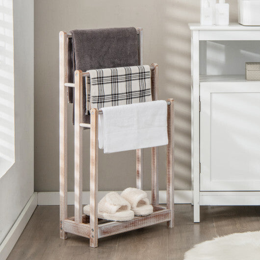 Freestanding Towel Rack 3-Bar Hand Towel Drying Stand with Bottom Storage Shelf-Rustic Brown W2B