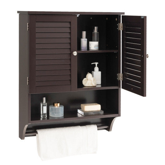 2-Doors Bathroom Wall-Mounted Medicine Cabinet with Towel Bar-White W2B