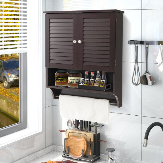 2-Doors Bathroom Wall-Mounted Medicine Cabinet with Towel Bar-White W2B