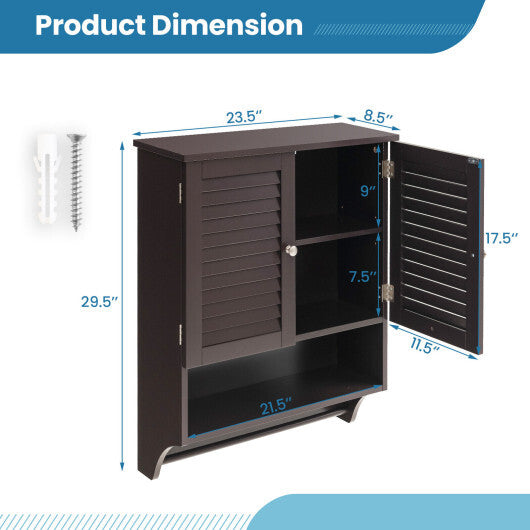 2-Doors Bathroom Wall-Mounted Medicine Cabinet with Towel Bar-White W2B