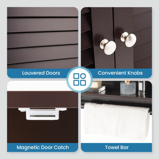 2-Doors Bathroom Wall-Mounted Medicine Cabinet with Towel Bar-White W2B