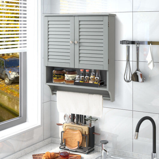 2-Doors Bathroom Wall-Mounted Medicine Cabinet with Towel Bar-White W2B
