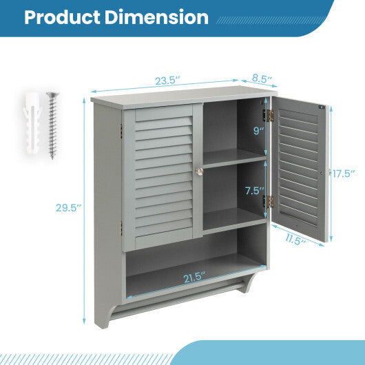 2-Doors Bathroom Wall-Mounted Medicine Cabinet with Towel Bar-White W2B
