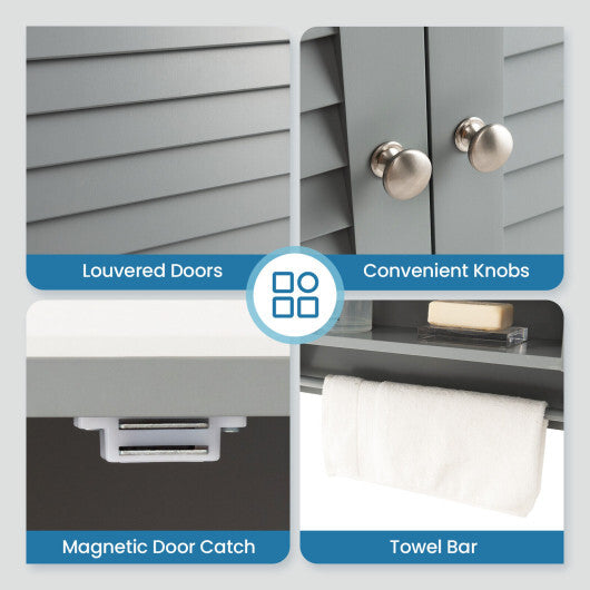 2-Doors Bathroom Wall-Mounted Medicine Cabinet with Towel Bar-White W2B