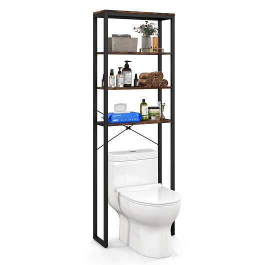 4-Tier Freestanding Over the Toilet Storage Rack-Rustic Brown W2B