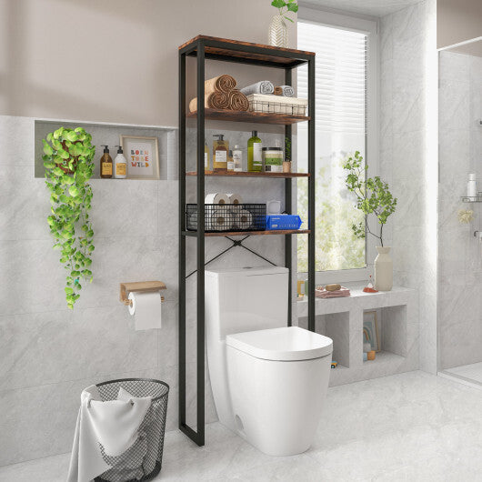 4-Tier Freestanding Over the Toilet Storage Rack-Rustic Brown W2B