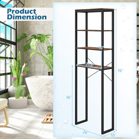 4-Tier Freestanding Over the Toilet Storage Rack-Rustic Brown W2B