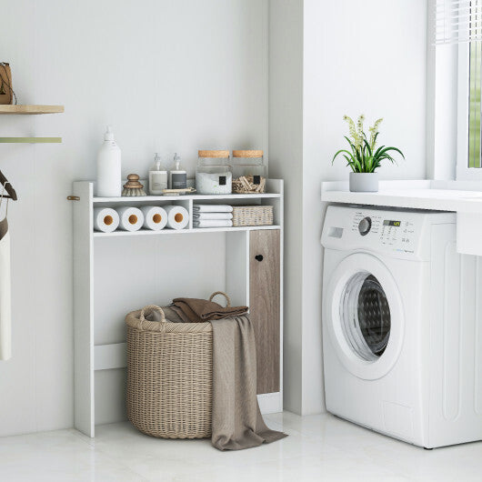 Bathroom Over the Toilet Floor Storage Organizer with Adjustable Shelves-White W2B