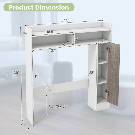 Bathroom Over the Toilet Floor Storage Organizer with Adjustable Shelves-White W2B