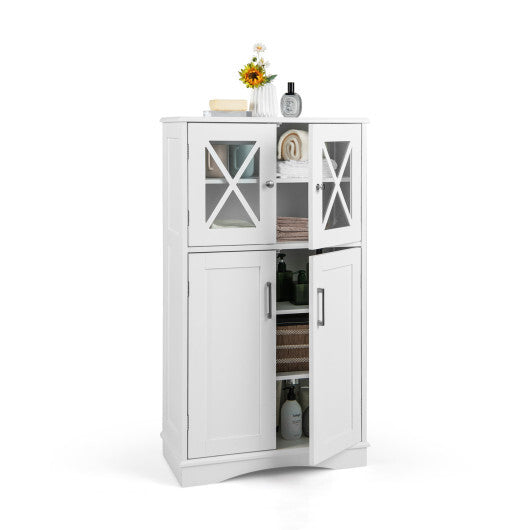 4 Doors Freeestanding Bathroom Floor Cabinet with Adjustable Shelves-White W2B
