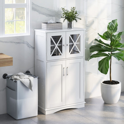 4 Doors Freeestanding Bathroom Floor Cabinet with Adjustable Shelves-White W2B