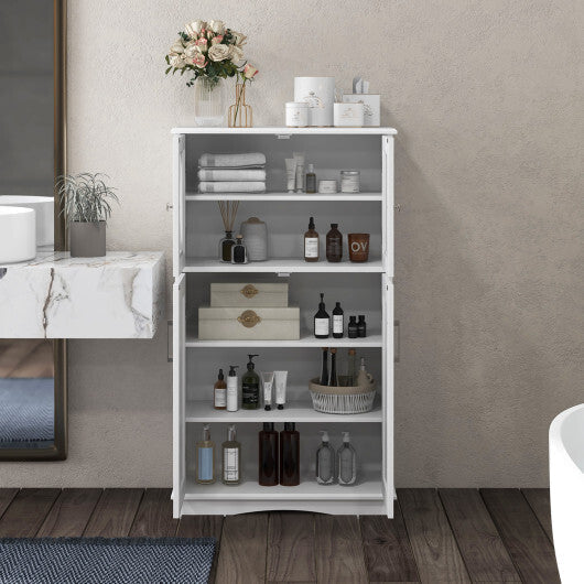 4 Doors Freeestanding Bathroom Floor Cabinet with Adjustable Shelves-White W2B