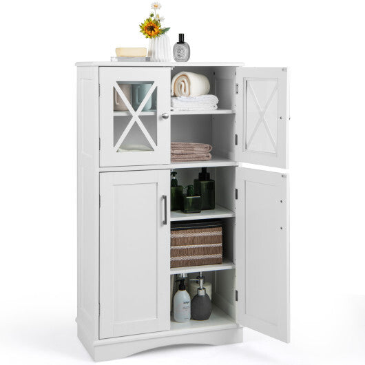 4 Doors Freeestanding Bathroom Floor Cabinet with Adjustable Shelves-White W2B
