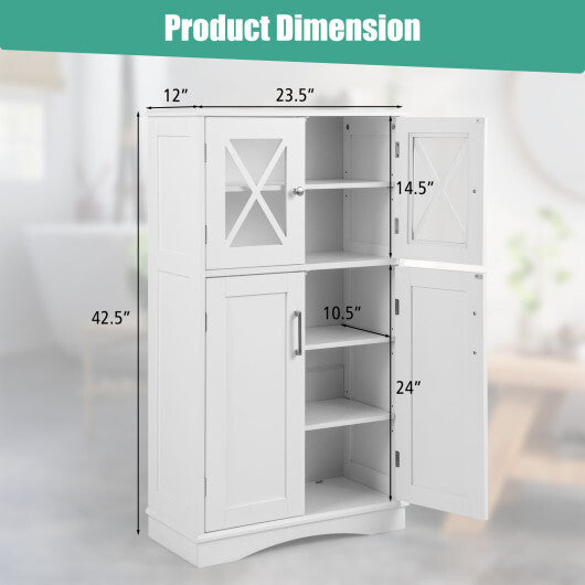 4 Doors Freeestanding Bathroom Floor Cabinet with Adjustable Shelves-White W2B