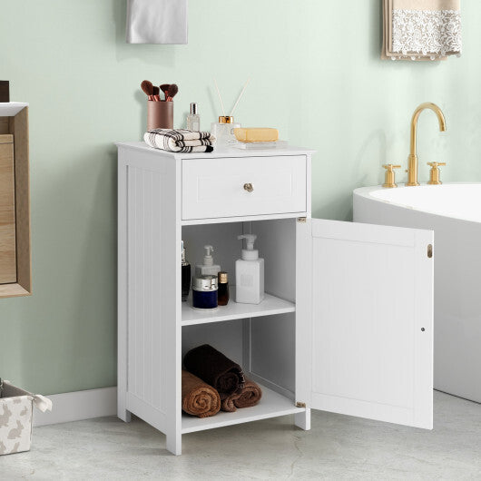 Single Door Bathroom Cabinet with Adjustable Shelf and Drawer-White W2B