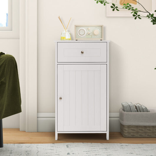 Single Door Bathroom Cabinet with Adjustable Shelf and Drawer-White W2B