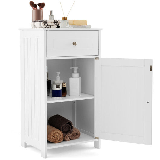 Single Door Bathroom Cabinet with Adjustable Shelf and Drawer-White W2B