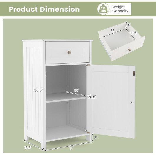 Single Door Bathroom Cabinet with Adjustable Shelf and Drawer-White W2B