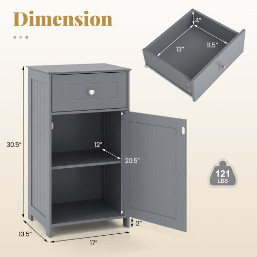 Single Door Bathroom Cabinet with Adjustable Shelf and Drawer-White W2B