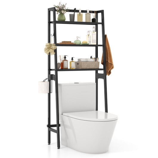 3-Tier Over The Toilet Storage Shelf with Adjustable Bottom Bar-Black W2B