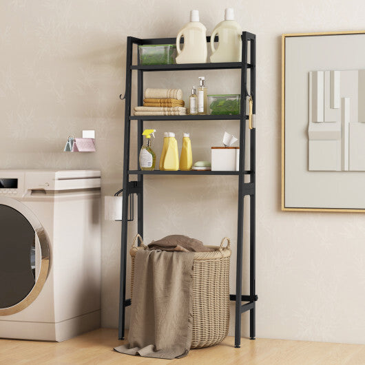 3-Tier Over The Toilet Storage Shelf with Adjustable Bottom Bar-Black W2B