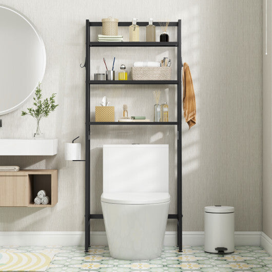 3-Tier Over The Toilet Storage Shelf with Adjustable Bottom Bar-Black W2B
