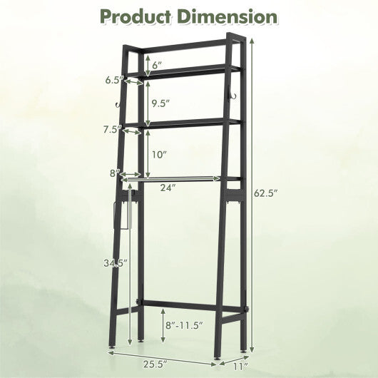 3-Tier Over The Toilet Storage Shelf with Adjustable Bottom Bar-Black W2B