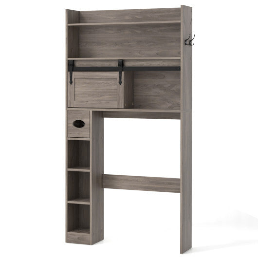 Over The Toilet Storage Cabinet with Sliding Barn Door and Adjustable Shelves-White W2B