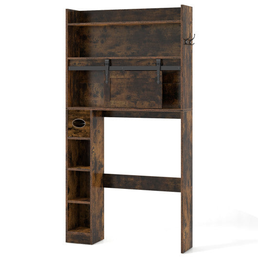 Over The Toilet Storage Cabinet with Sliding Barn Door and Adjustable Shelves-White W2B