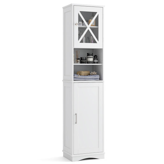67 Inch Tall Bathroom Cabinet Freestanding Storage Cabinet with 5 Adjustable Shelves-White