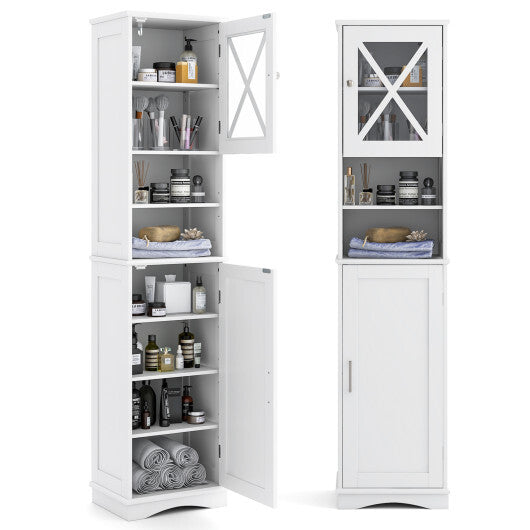 67 Inch Tall Bathroom Cabinet Freestanding Storage Cabinet with 5 Adjustable Shelves-White