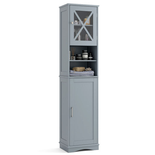 67 Inch Tall Bathroom Cabinet Freestanding Storage Cabinet with 5 Adjustable Shelves-White
