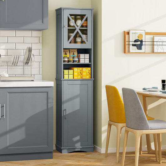 67 Inch Tall Bathroom Cabinet Freestanding Storage Cabinet with 5 Adjustable Shelves-White