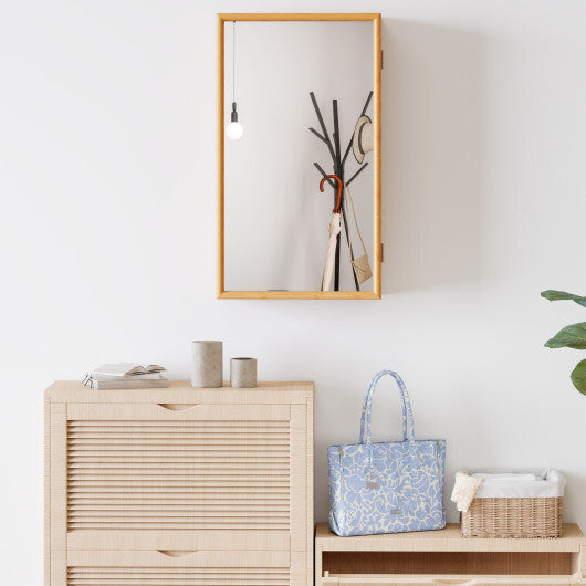 Bamboo Small Medicine Cabinet with Mirror Door and Removable Shelves-Natural W2B