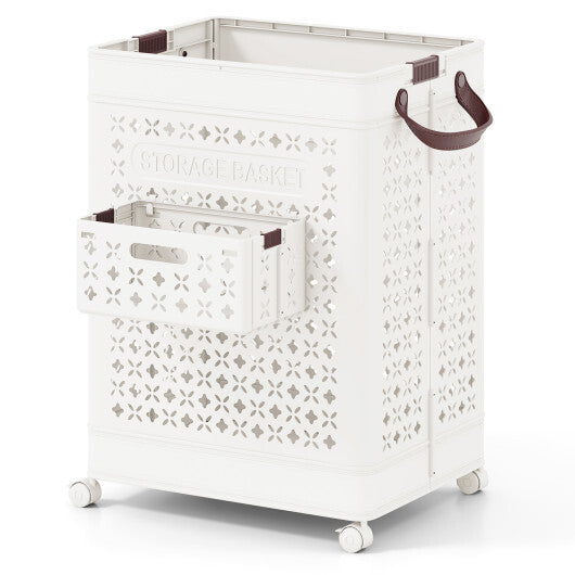 Collapsible Laundry Basket 20 Gallon Plastic Storage Bin-White