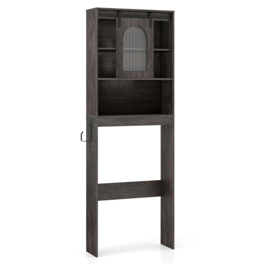 Over Toilet Storage Cabinet with Sliding Barn Door and Open Shelves for Bathroom-Oak W2B