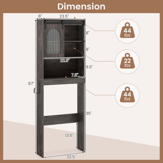 Over Toilet Storage Cabinet with Sliding Barn Door and Open Shelves for Bathroom-Oak W2B