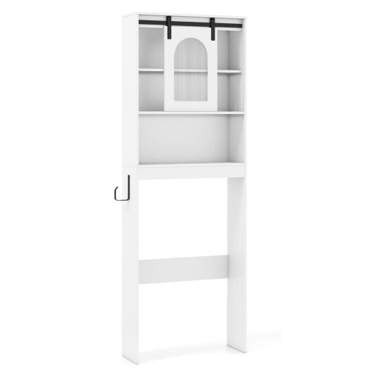 Over Toilet Storage Cabinet with Sliding Barn Door and Open Shelves for Bathroom-Oak W2B