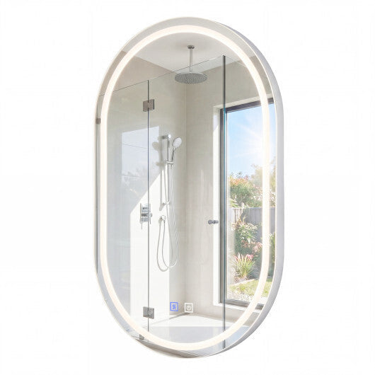 32x20" Oval LED Bathroom Mirror with Front & Backlight 3 Colors Stepless Dimming-Silver W2B