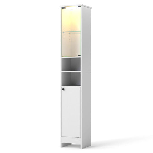 Tall Bathroom Storage Cabinet with LED Lights and Adjustable Shelves-White W2B