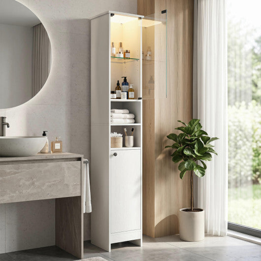 Tall Bathroom Storage Cabinet with LED Lights and Adjustable Shelves-White W2B