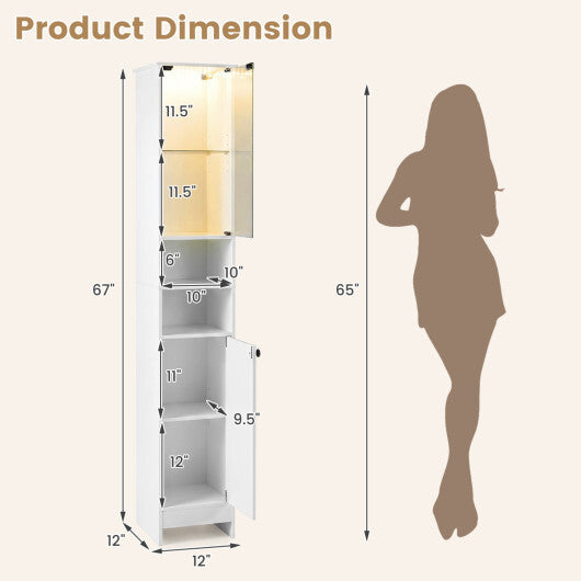 Tall Bathroom Storage Cabinet with LED Lights and Adjustable Shelves-White W2B