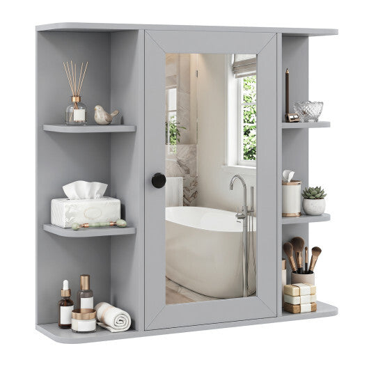 Wall Mounted Bathroom Medicine Cabinet with Mirror and Shelves-Gray W2B
