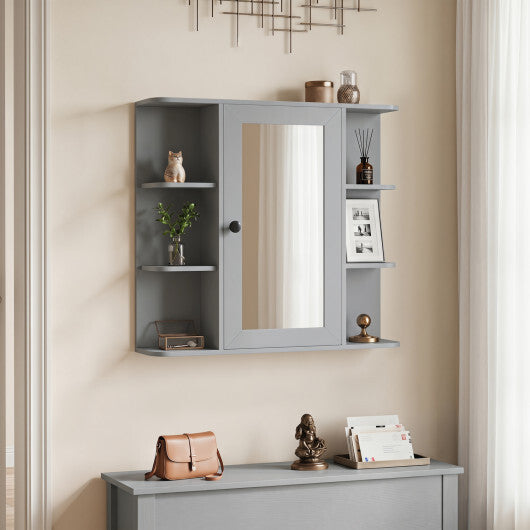 Wall Mounted Bathroom Medicine Cabinet with Mirror and Shelves-Gray W2B