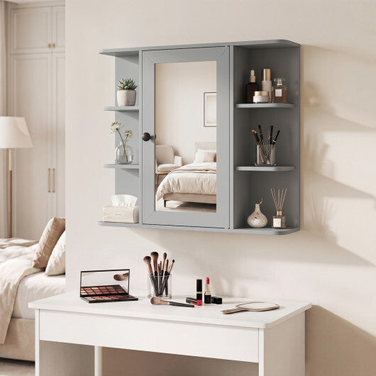 Wall Mounted Bathroom Medicine Cabinet with Mirror and Shelves-Gray W2B