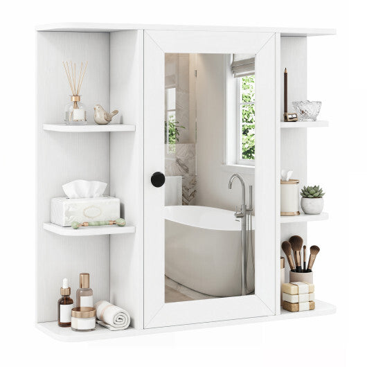 Wall Mounted Bathroom Medicine Cabinet with Mirror and Shelves-Gray W2B