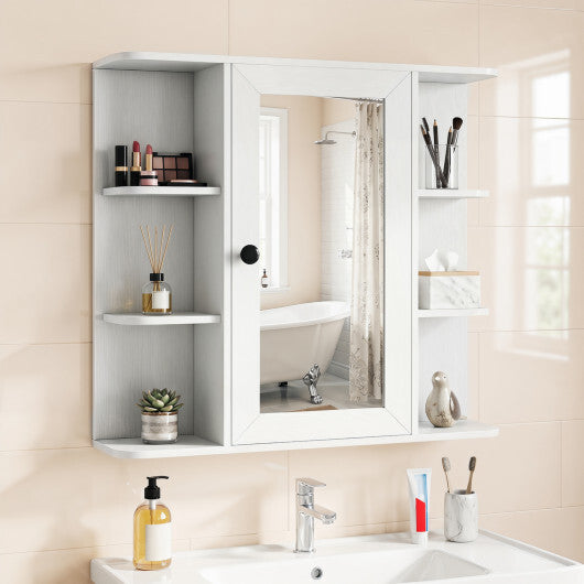 Wall Mounted Bathroom Medicine Cabinet with Mirror and Shelves-Gray W2B