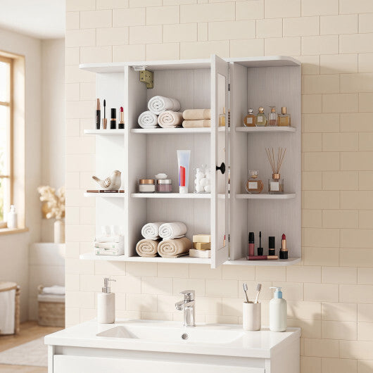 Wall Mounted Bathroom Medicine Cabinet with Mirror and Shelves-Gray W2B