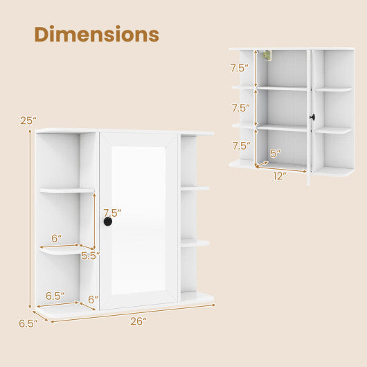 Wall Mounted Bathroom Medicine Cabinet with Mirror and Shelves-Gray W2B
