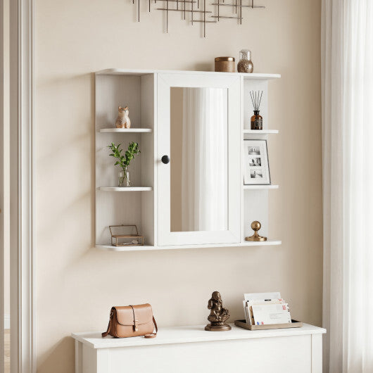 Wall Mounted Bathroom Medicine Cabinet with Mirror and Shelves-Gray W2B